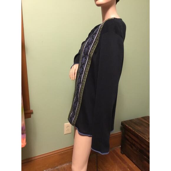 PORTS 1961 Black W/Blue Green Side Stripe Cotton LS Scoop Neck Knit TOP Sz M - Picture 5 of 6